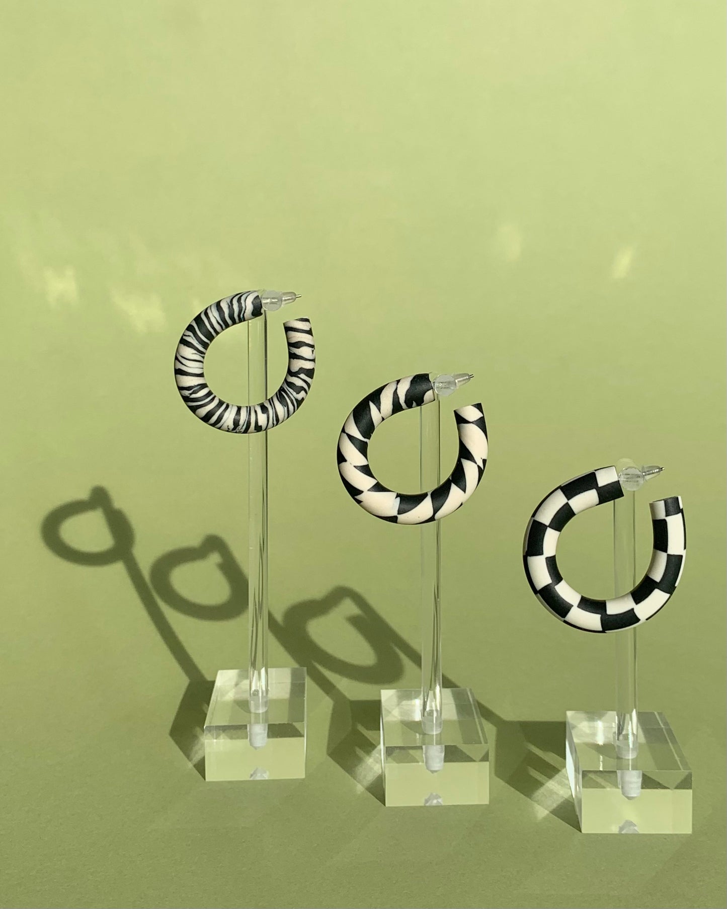 BLACK AND CREAM CHECKERBOARD HOOPS