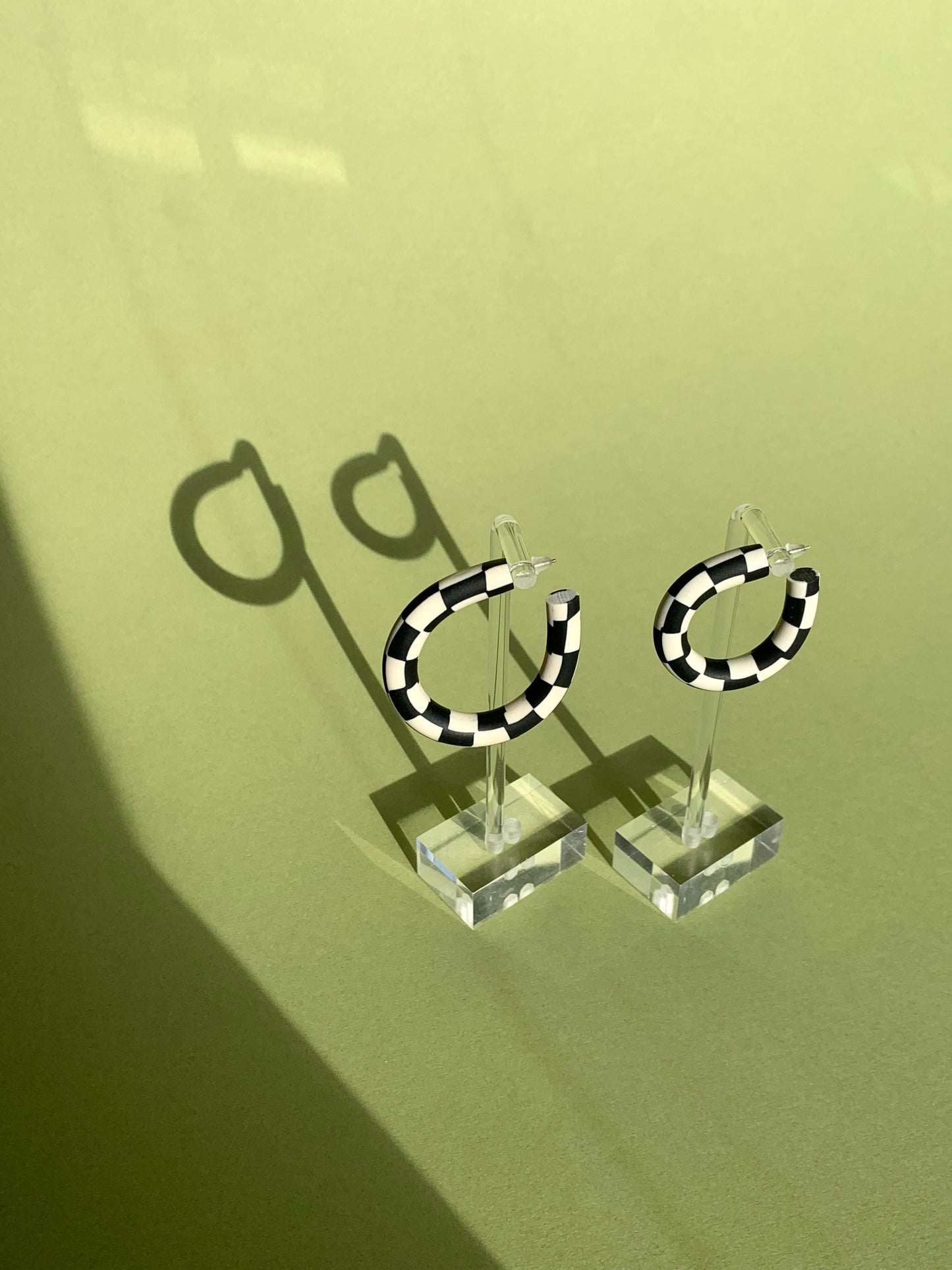 BLACK AND CREAM CHECKERBOARD HOOPS
