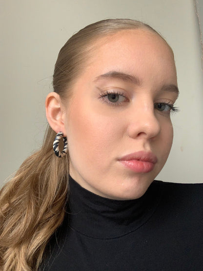BLACK AND CREAM CHECKERBOARD HOOPS
